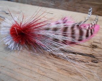 The BUCK TAIL Collection.Boutonniere Tie Fly Wedding Pheasant Feather Fishing Groom Men White Deer Fur Lapel Gift Red Buttonhole Pin Pink