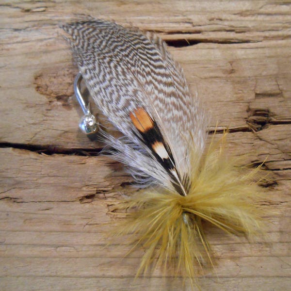 The SHAGAWA LAKE Collection.Boutonniere Tie Fly Ely BWCA Fish ButtonHole Pheasant Native Indian Groom Wedding Feather Gold Duck Lure Fowl