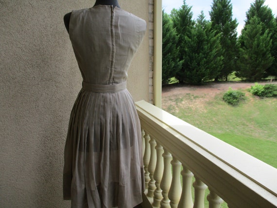 Beige Pleated Day Dress - image 6