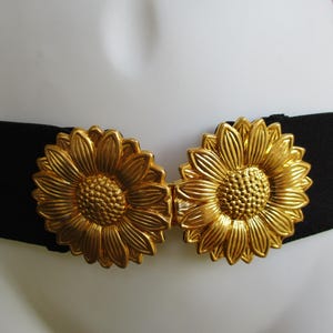 Black Elastic Belt with Large Flower Buckle