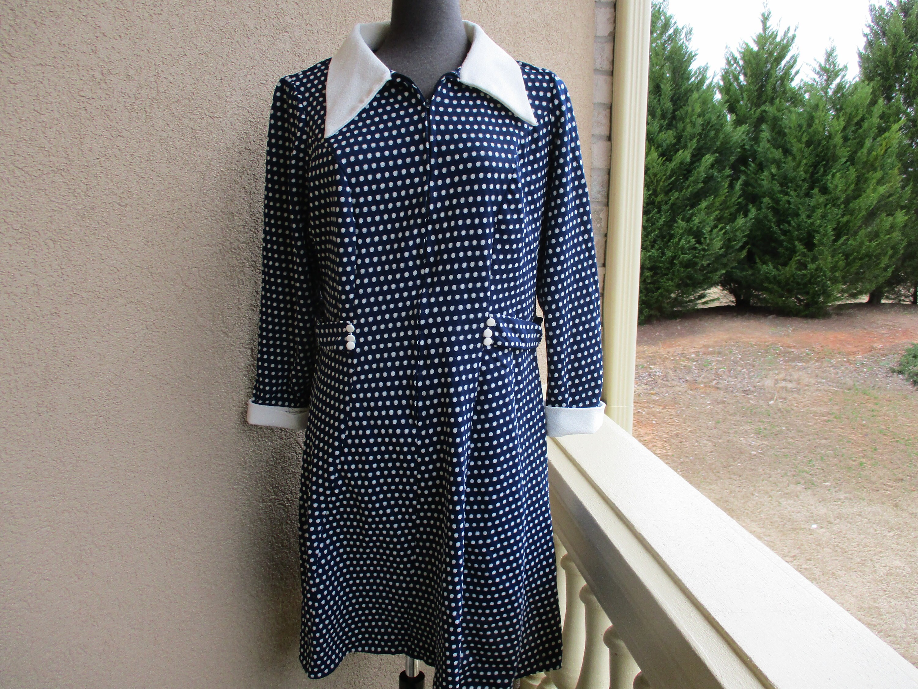 Blue and White Polka Dot Dress - Etsy