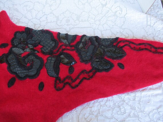 Red And Black Leather And Snakeskin Sweater By Er… - image 6