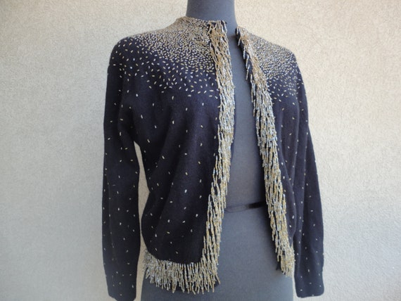 Black Beaded Sweater - image 2