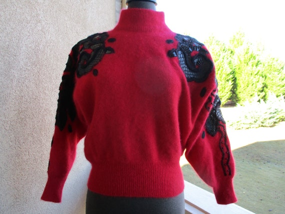 Red And Black Leather And Snakeskin Sweater By Er… - image 1