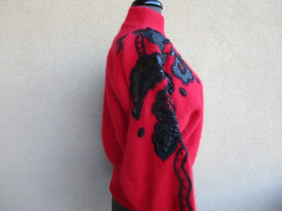 Red And Black Leather And Snakeskin Sweater By Er… - image 3