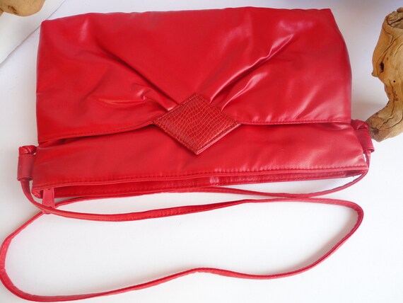 Red Vinyl Purse With Faux Snakeskin Accent - image 5