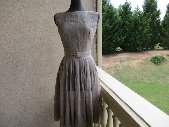 Beige Pleated Day Dress - image 1