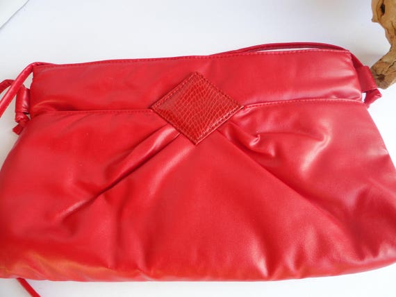 Red Vinyl Purse With Faux Snakeskin Accent - image 2