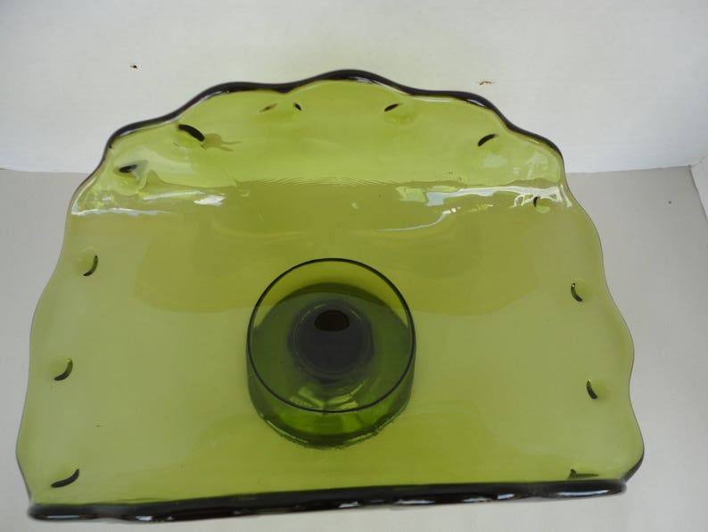 Green Glass Dish On Pedestal