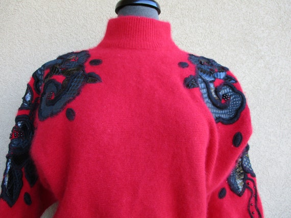 Red And Black Leather And Snakeskin Sweater By Er… - image 2