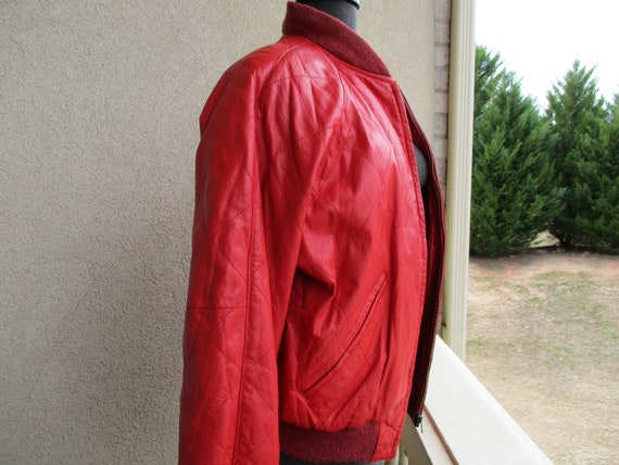 Red Quilted Leather Jacket - image 3