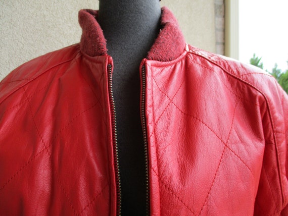 Red Quilted Leather Jacket - image 2