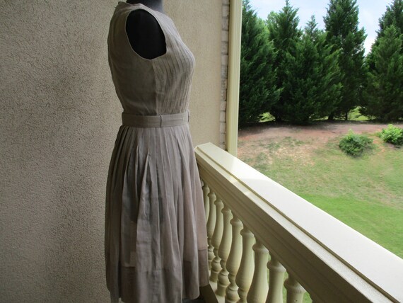 Beige Pleated Day Dress - image 5