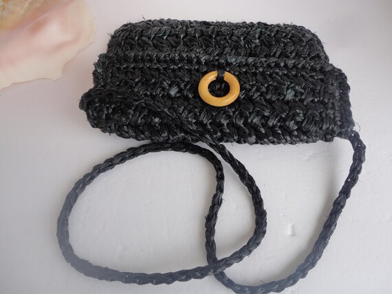 Black Raffia Clutch/Shoulder Bag - image 7