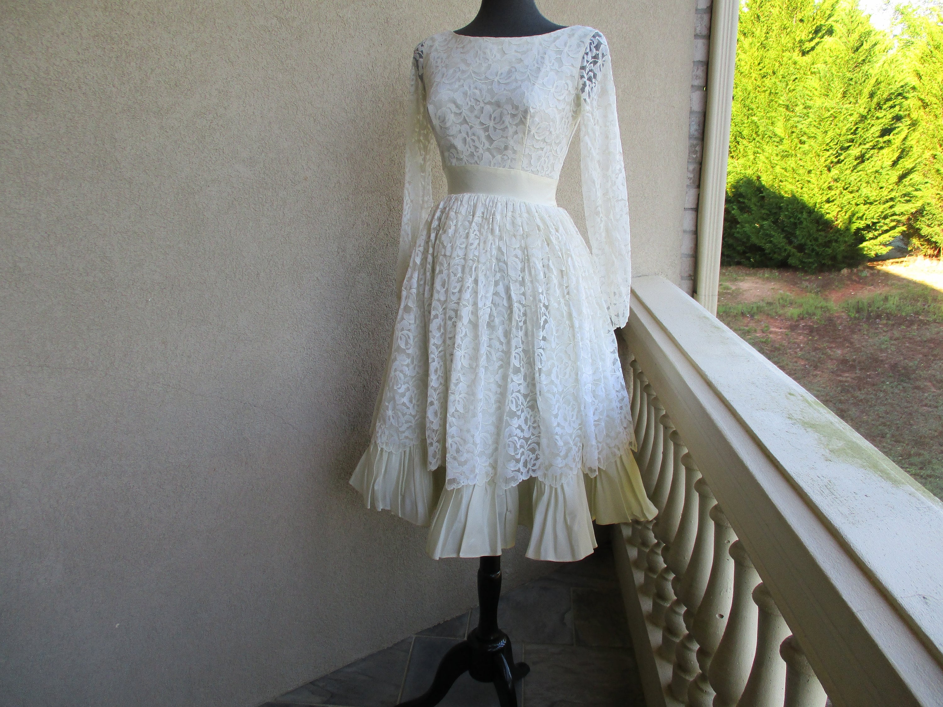13117 Ecru Embroidered Lace Strap Dress