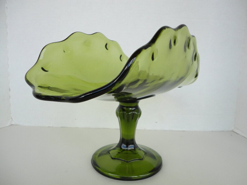 Green Glass Dish On Pedestal