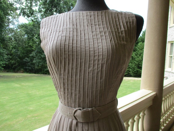 Beige Pleated Day Dress - image 2