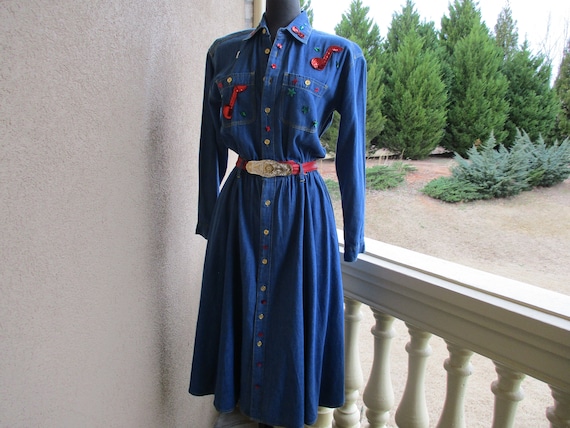 Embellished Petite Sophisticate Denim Dress - image 1