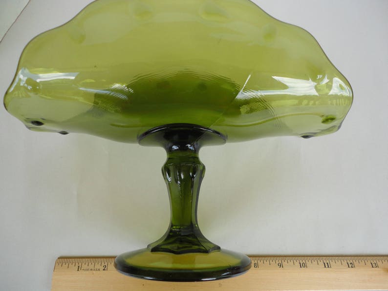 Green Glass Dish On Pedestal
