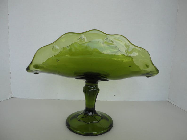 Green Glass Dish On Pedestal