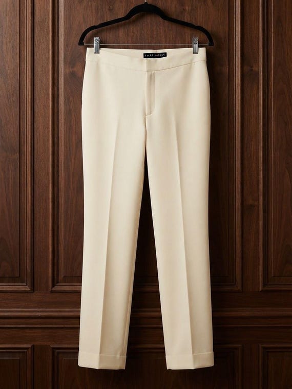 Ralph Lauren Black Label, Ralph Lauren Black Label 100% Wool Cream Pants 8 Designer Quiet Luxury Career