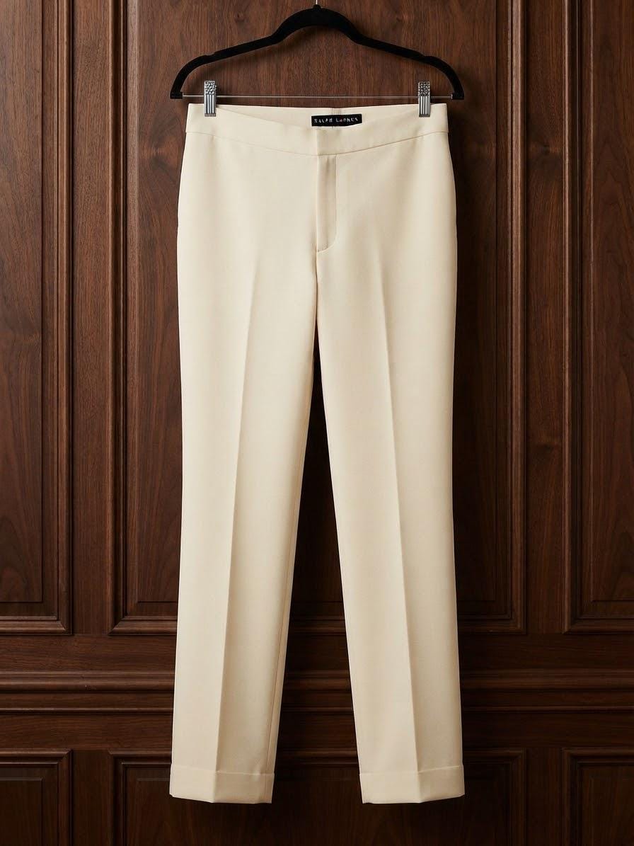 Ralph Lauren Black Label, Ralph Lauren Black Label 100% Wool Cream Pants 8 Designer Quiet Luxury Career