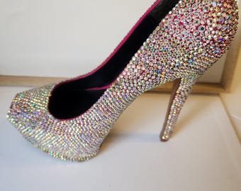 Custom Swarovski Crystal Strassed Qupid Pumps Heels Sz 7.5 Rhinestone Y2K