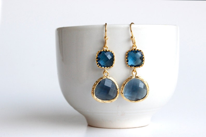 CLOSING SHOP SALE Navy Blue Earrings Montana Blue Earrings Gold Blue Bridesmaids Earrings Dark Navy earrings Ink Blue Earrings