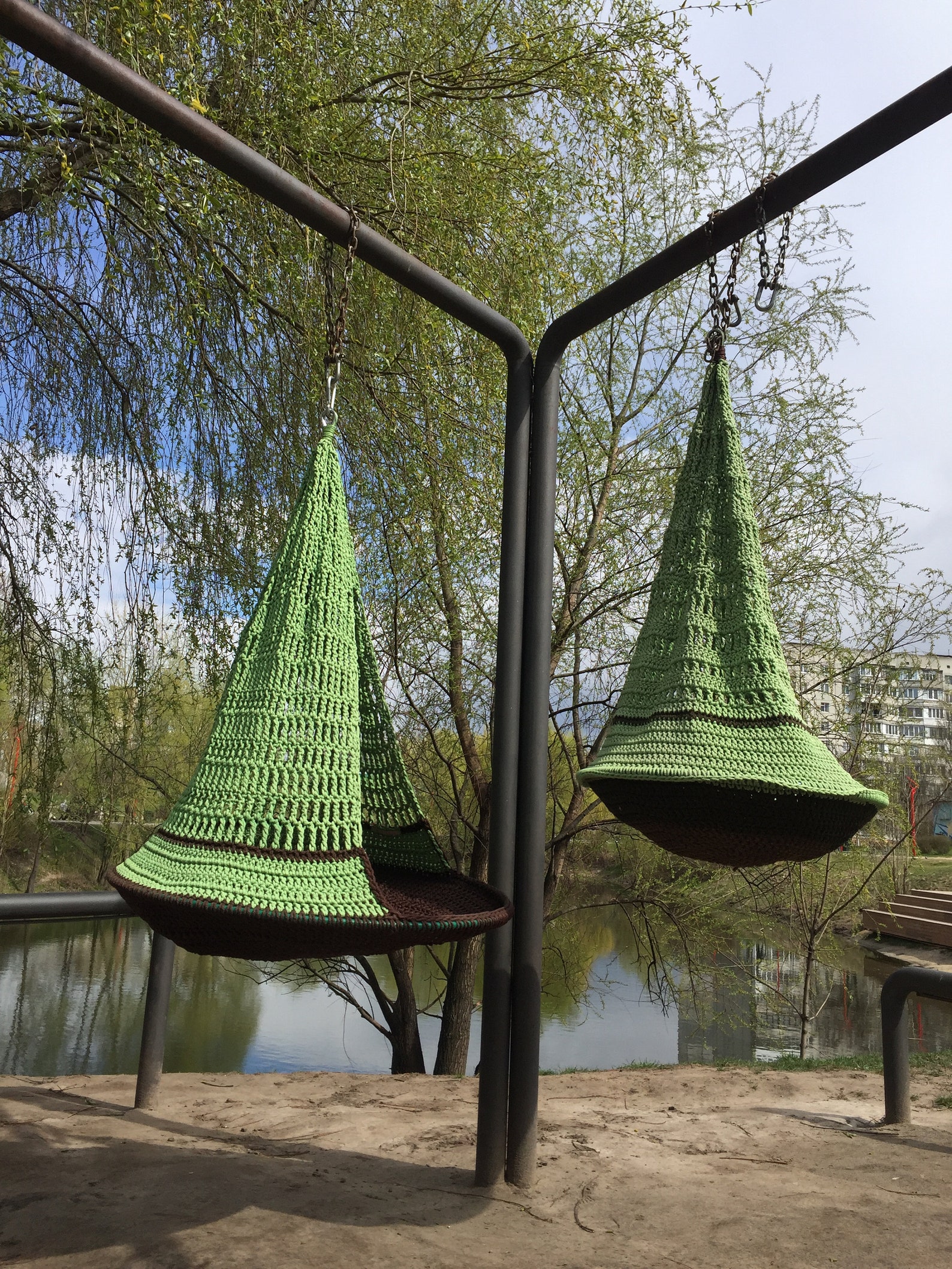 Cocoon Swing Large Hanging Chair Tree Swing Golden and Ivory Etsy