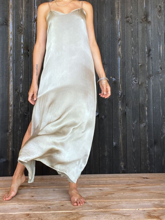 silver slip dress long