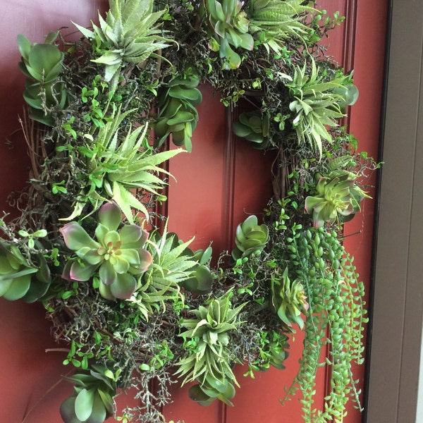 Large Faux Succulent Wreath. For Immediate shipping. Free wreath hanger with order