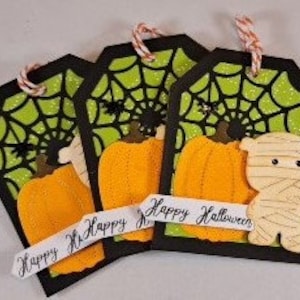 Mummy Tag, Halloween Tag, Handmade Halloween Tag, Gift Tag, Halloween Treat Tag, Spider Web Tag image 1