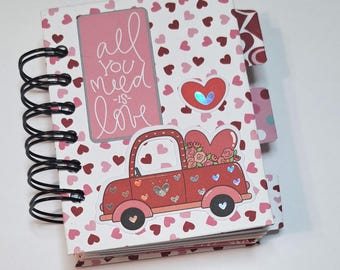 Valentine 's Mini 3 X 4 Chunky Journal, Cinch Bound Journal, Junk Journal, Memory Journal, Stocking Stuffer, Mini Book, Valentine's Journal
