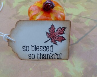 Fall Tags - Leaf Tags - Thanksgiving Place Tags - So Blessed So Thankful - set of 6 tags