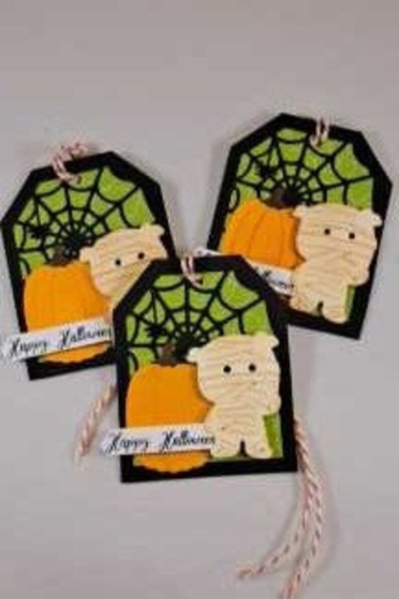 Mummy Tag, Halloween Tag, Handmade Halloween Tag, Gift Tag, Halloween Treat Tag, Spider Web Tag image 4