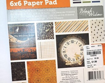 Halloween Paper Pad Black Widow,  We R Memory Makers,   6 X 6 Scrapbook Paper Pad,