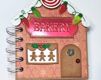 Gingerbread Bakery Christmas Mini , Chunky Journal, Cinch Bound Journal, Junk Journal, Memory Journal,  Mini Book, Christmas Journal