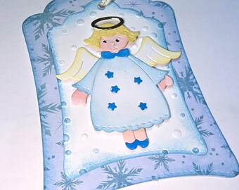 Angel Tag, Christmas Tag, Handmade Christmas Tag,  Angel with Halo, Paper pieced tag