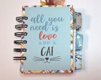 Cat Themed Mini 3 X 4 Chunky Journal, Cinch Bound Journal, Junk Journal, Memory Journal, Mini Book, Mini Book with Pockets and Tags