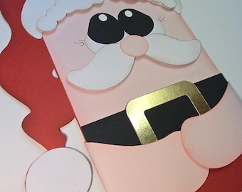 Santa Claus Gift Card Holder, Christmas Gift Card Holder, Paper Piece Santa Card, Handmade Gift Card