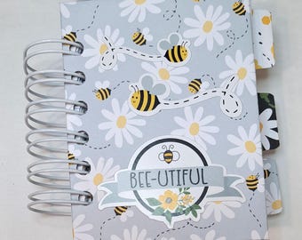 Bee Themed Mini 3 X 4 Chunky Journal, Cinch Bound Journal, Junk Journal, Memory Journal,  Mini Book, Mini Book with Pockets and Tags