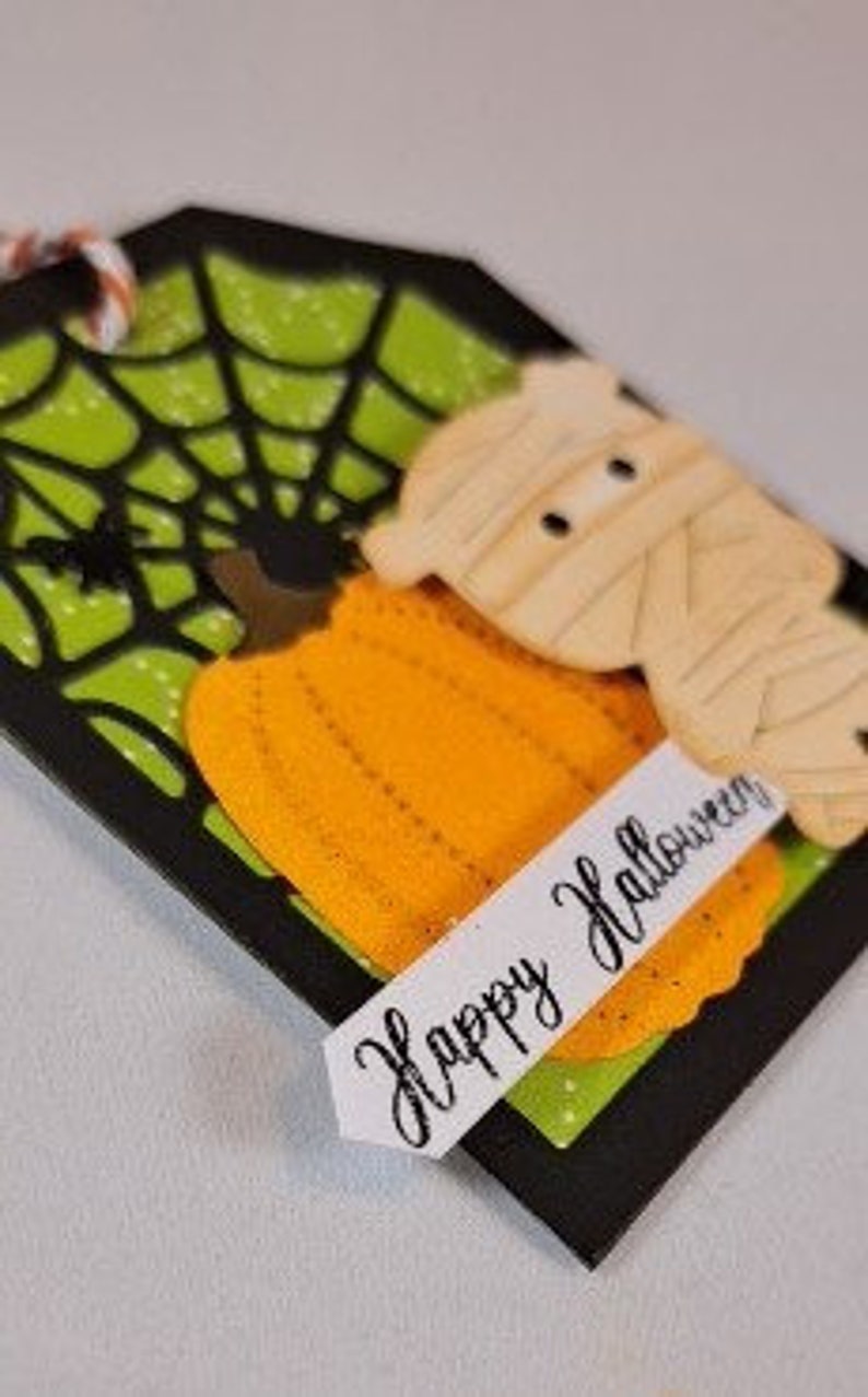 Mummy Tag, Halloween Tag, Handmade Halloween Tag, Gift Tag, Halloween Treat Tag, Spider Web Tag image 3