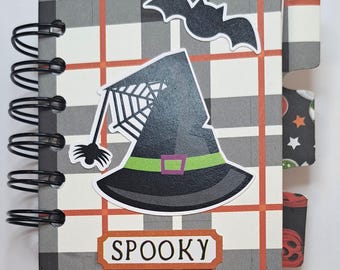 Halloween Mini 3 X 4 Chunky Journal, Cinch Bound Journal, Junk Journal, Memory Journal, Stocking Stuffer, Mini Book, Halloween Journal