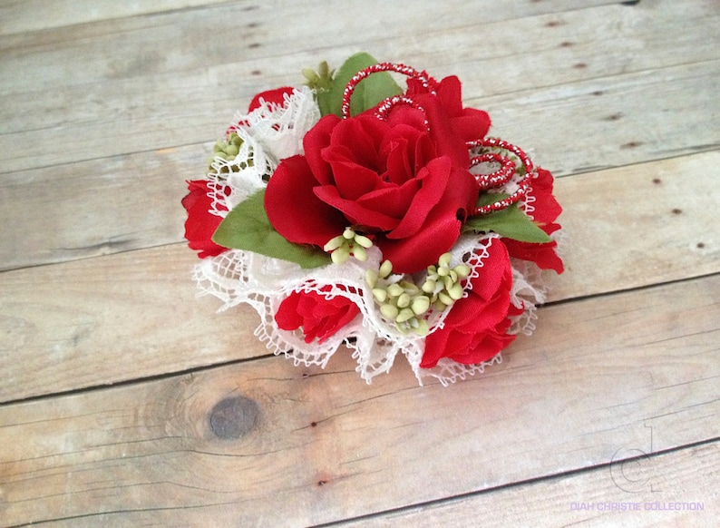 Vintage Inspired Hair Accessory Red Fascinator Rose flower Hair Clip Floral Fascinator Wedding Headpiece