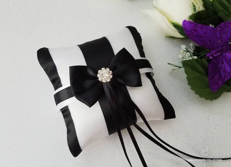 Black And White Striped Ring Pillow Bearer Small Wedding Ring Bearer Black Ring Pillow 4x4 Pillow Wedding Ring Pillow