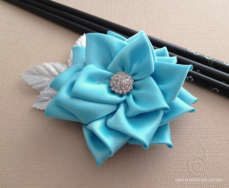 Blue Flower Fascinator Blue And Silver Wedding Hair Etsy