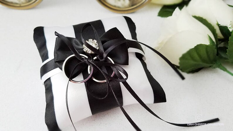 Black And White Striped Ring Pillow Bearer Small Wedding Ring Bearer Black Ring Pillow 4x4 Pillow Wedding Ring Pillow