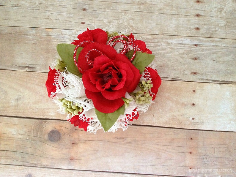 Vintage Inspired Hair Accessory Red Fascinator Rose flower Hair Clip Floral Fascinator Wedding Headpiece