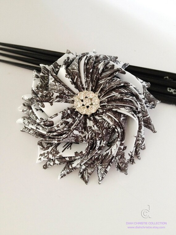 Black White Flower Hair Accessories Wedding Hair Piece Satin Etsy