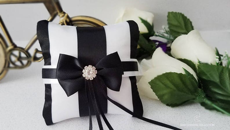Black And White Striped Ring Pillow Bearer Small Wedding Ring Bearer Black Ring Pillow 4x4 Pillow Wedding Ring Pillow
